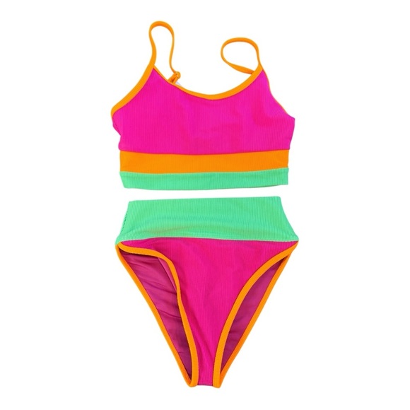 Beach Riot Eva Top/ Emmy Colorblock High Waist Bikini Bottoms - Neon Sunset NWT - Picture 2 of 6